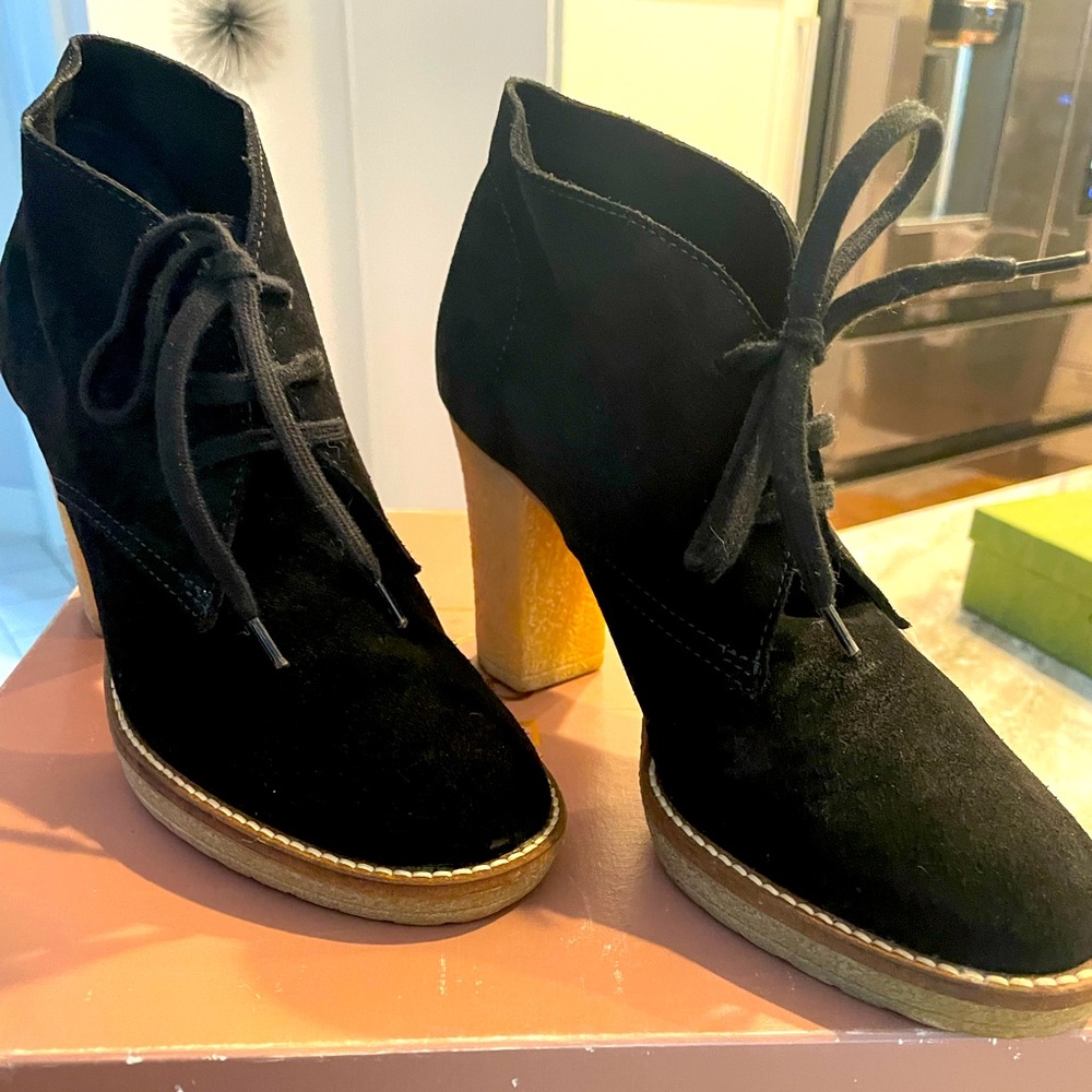 JCREW Black suede 3inch gum bottom booties rare